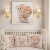 Cute Teddy Bear Holding Blush Peach Rose Bouquet  カード