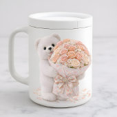 Cute Teddy Bear Holding Blush Peach Rose Bouquet  カード