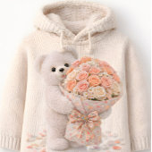 Cute Teddy Bear Holding Blush Peach Rose Bouquet  カード