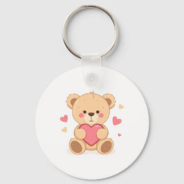 Cute Teddy Bear Holding Heart – Valentine Love Ill キーホルダー