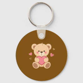 Cute Teddy Bear Holding Heart – Valentine Love Ill キーホルダー