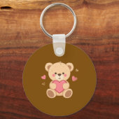 Cute Teddy Bear Holding Heart – Valentine Love Ill キーホルダー (正面)