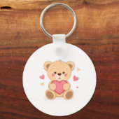 Cute Teddy Bear Holding Heart – Valentine Love Ill キーホルダー (裏面)