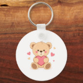 Cute Teddy Bear Holding Heart – Valentine Love Ill キーホルダー (正面)
