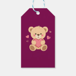Cute Teddy Bear Holding Heart – Valentine Love Ill ギフトタグ