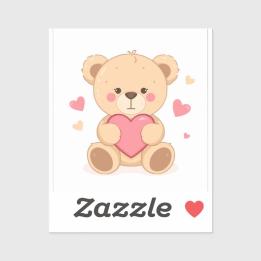 Cute Teddy Bear Holding Heart – Valentine Love Ill シール (シート)