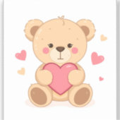 Cute Teddy Bear Holding Heart – Valentine Love Ill シール (正面)