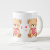 Cute Teddy Bear Holding Heart – Valentine Love Ill ジャンボコーヒーマグカップ (正面右)