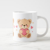 Cute Teddy Bear Holding Heart – Valentine Love Ill ジャンボコーヒーマグカップ (右)