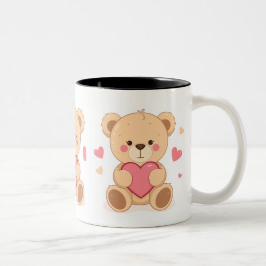 Cute Teddy Bear Holding Heart – Valentine Love Ill ツートーンマグカップ (右)