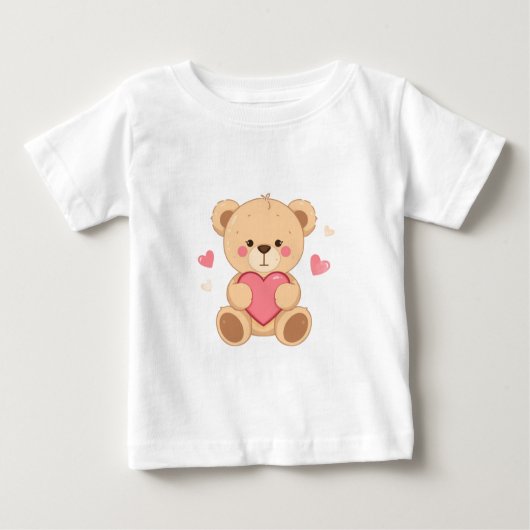 Cute Teddy Bear Holding Heart – Valentine Love Ill ベビーTシャツ (正面)