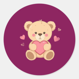 Cute Teddy Bear Holding Heart – Valentine Love Ill ラウンドシール