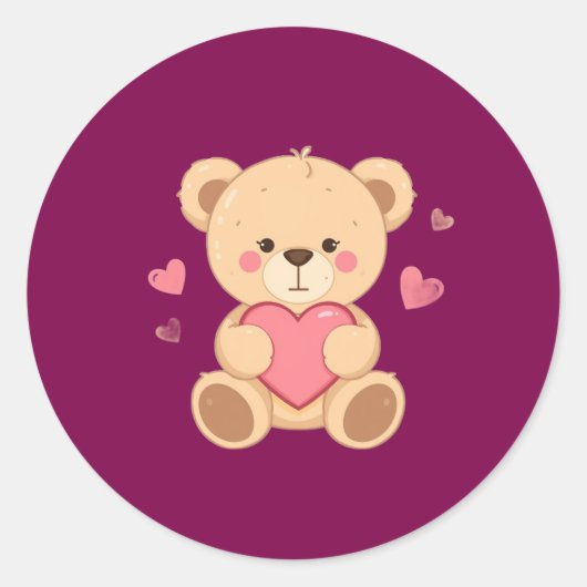 Cute Teddy Bear Holding Heart – Valentine Love Ill ラウンドシール (正面)