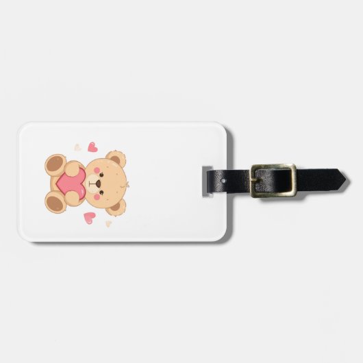 Cute Teddy Bear Holding Heart – Valentine Love Ill ラゲッジタグ (正面横)