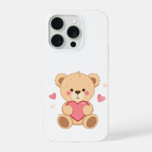 Cute Teddy Bear Holding Heart – Valentine Love Ill iPhoneケース (裏面)