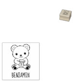 Cute Teddy Bear Holding Honey Jar Custom Name 1x1 ラバースタンプ (押印)