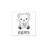 Cute Teddy Bear Holding Honey Jar Custom Name 1x1 ラバースタンプ (インプリント)