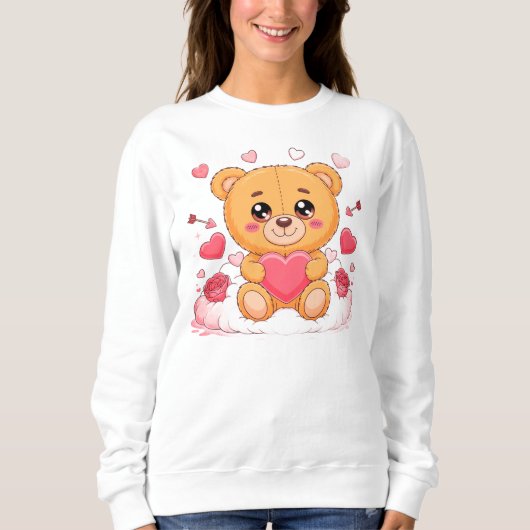 Cute teddy bear holding pink heart T-Shirt スウェットシャツ (正面)