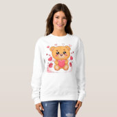 Cute teddy bear holding pink heart T-Shirt スウェットシャツ (正面フル)