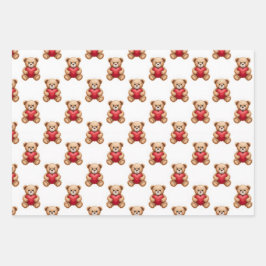 Cute teddy bear holding red hearts valentine ラッピングペーパーシート