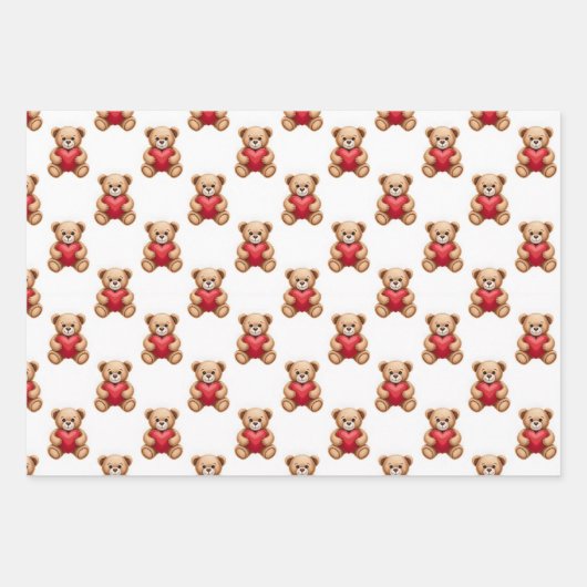 Cute teddy bear holding red hearts valentine ラッピングペーパーシート (正面)