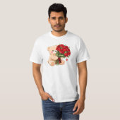 Cute Teddy Bear Holding Valentine Roses Tシャツ (正面フル)