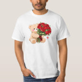 Cute Teddy Bear Holding Valentine Roses Tシャツ (正面)