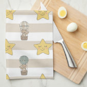 Cute Teddy Bear Hot Air Balloon Neutral Pattern 1 キッチンタオル (四つ折り)