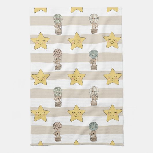 Cute Teddy Bear Hot Air Balloon Neutral Pattern 1 キッチンタオル (縦)