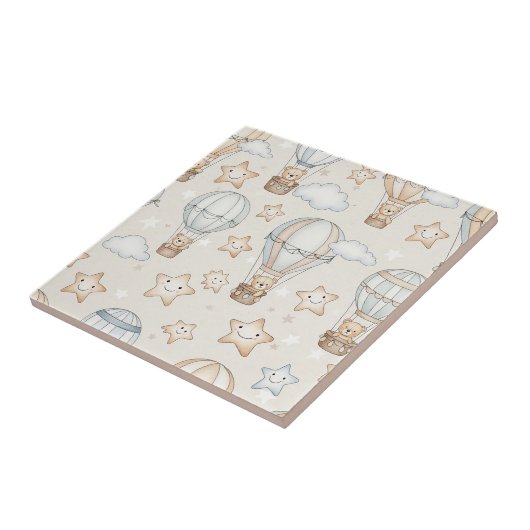 Cute Teddy Bear Hot Air Balloon Neutral Pattern 1 タイル (側面)