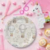 Cute Teddy Bear Hot Air Balloon Neutral Pattern 1 ペーパープレート (パーティー)