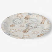 Cute Teddy Bear Hot Air Balloon Neutral Pattern 1 ペーパープレート (アングル)
