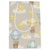 Cute Teddy Bear Hot Air Balloon Neutral Pattern 1 ミディアムペーパーバッグ (正面)