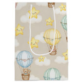 Cute Teddy Bear Hot Air Balloon Neutral Pattern 1 ミディアムペーパーバッグ (裏面)