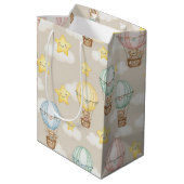 Cute Teddy Bear Hot Air Balloon Neutral Pattern 1 ミディアムペーパーバッグ (裏面アングル)
