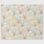 Cute Teddy Bear Hot Air Balloon Neutral Pattern 1 ラッピングペーパー (フラット)