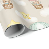 Cute Teddy Bear Hot Air Balloon Neutral Pattern 1 ラッピングペーパー (ロールコーナー)
