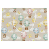 Cute Teddy Bear Hot Air Balloon Neutral Pattern 1 ラージペーパーバッグ (正面)
