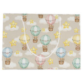 Cute Teddy Bear Hot Air Balloon Neutral Pattern 1 ラージペーパーバッグ (裏面)