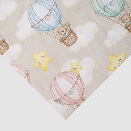 Cute Teddy Bear Hot Air Balloon Neutral Pattern 1 薄葉紙 (詳細)