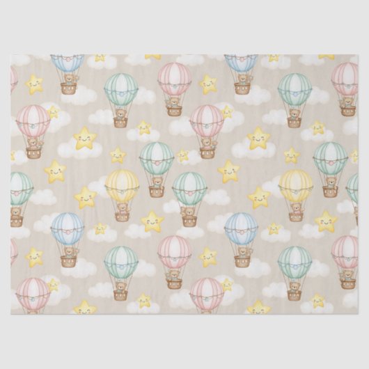 Cute Teddy Bear Hot Air Balloon Neutral Pattern 1 薄葉紙 (正面)