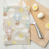 Cute Teddy Bear Hot Air Balloon Neutral Pattern 2 キッチンタオル (四つ折り)