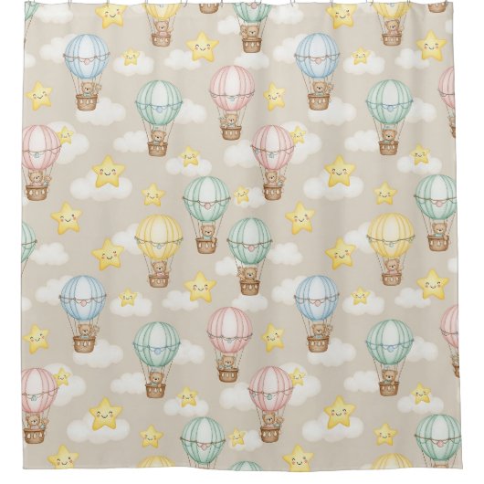 Cute Teddy Bear Hot Air Balloon Neutral Pattern 2 シャワーカーテン (正面)