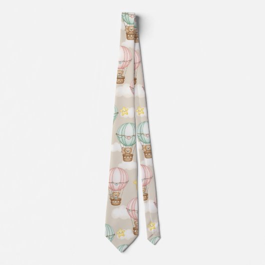 Cute Teddy Bear Hot Air Balloon Neutral Pattern 2 ネクタイ (正面)