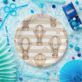 Cute Teddy Bear Hot Air Balloon Neutral Pattern 2 ペーパープレート (パーティー)