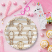 Cute Teddy Bear Hot Air Balloon Neutral Pattern 2 ペーパープレート (パーティー)