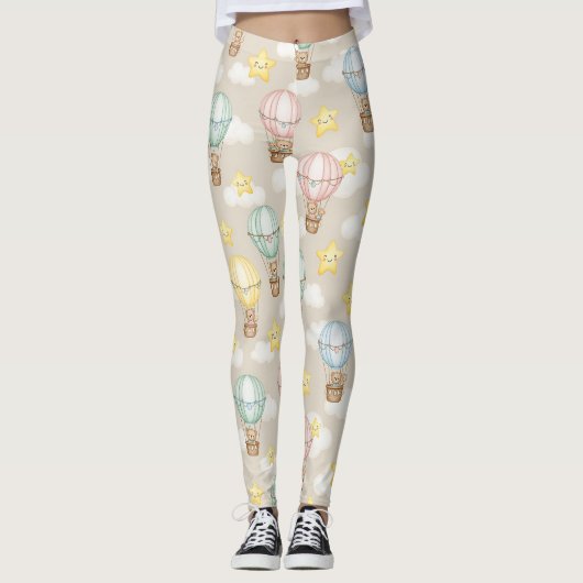 Cute Teddy Bear Hot Air Balloon Neutral Pattern 2 レギンス (正面)