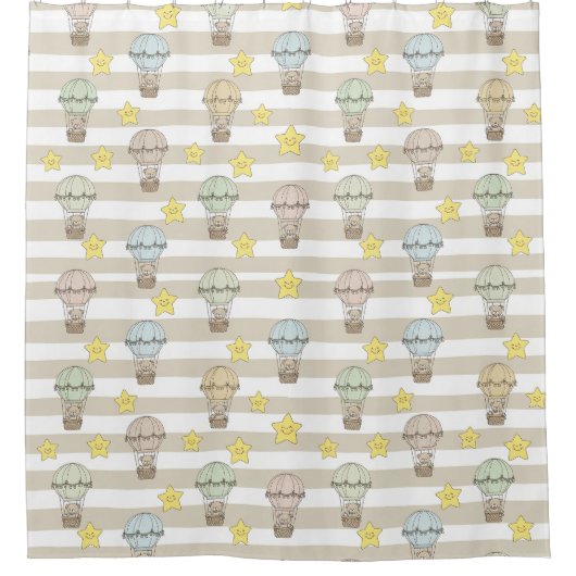 Cute Teddy Bear Hot Air Balloon Neutral Pattern 3 シャワーカーテン (正面)