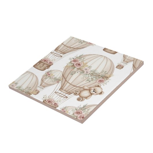 Cute Teddy Bear Hot Air Balloon Neutral Pattern 3 タイル (側面)