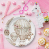 Cute Teddy Bear Hot Air Balloon Neutral Pattern 3 ペーパープレート (パーティー)